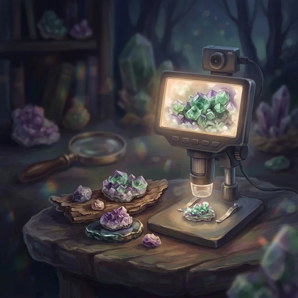 「顕微鏡 — ルーペの、もっと奥へ」の挿絵（AI生成イラスト・実在の製品や実物の写真ではありません）