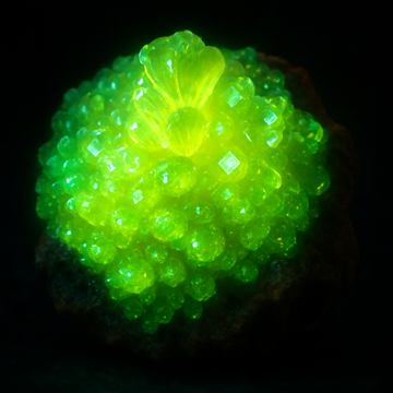 アダマイト（水亜鉛砒石）の標本図（AI生成・紫外線）