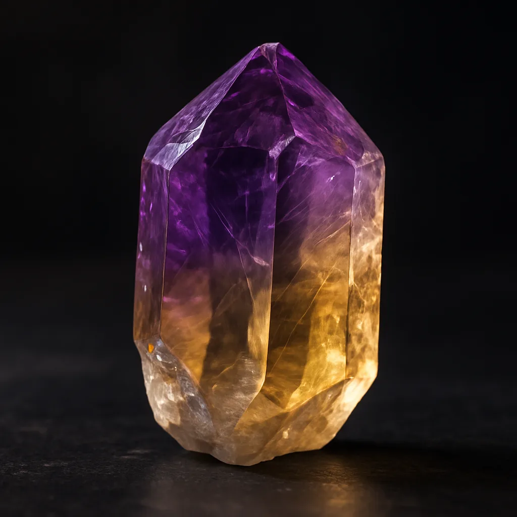 アメトリン（紫黄水晶）の標本図（AI生成・通常光）