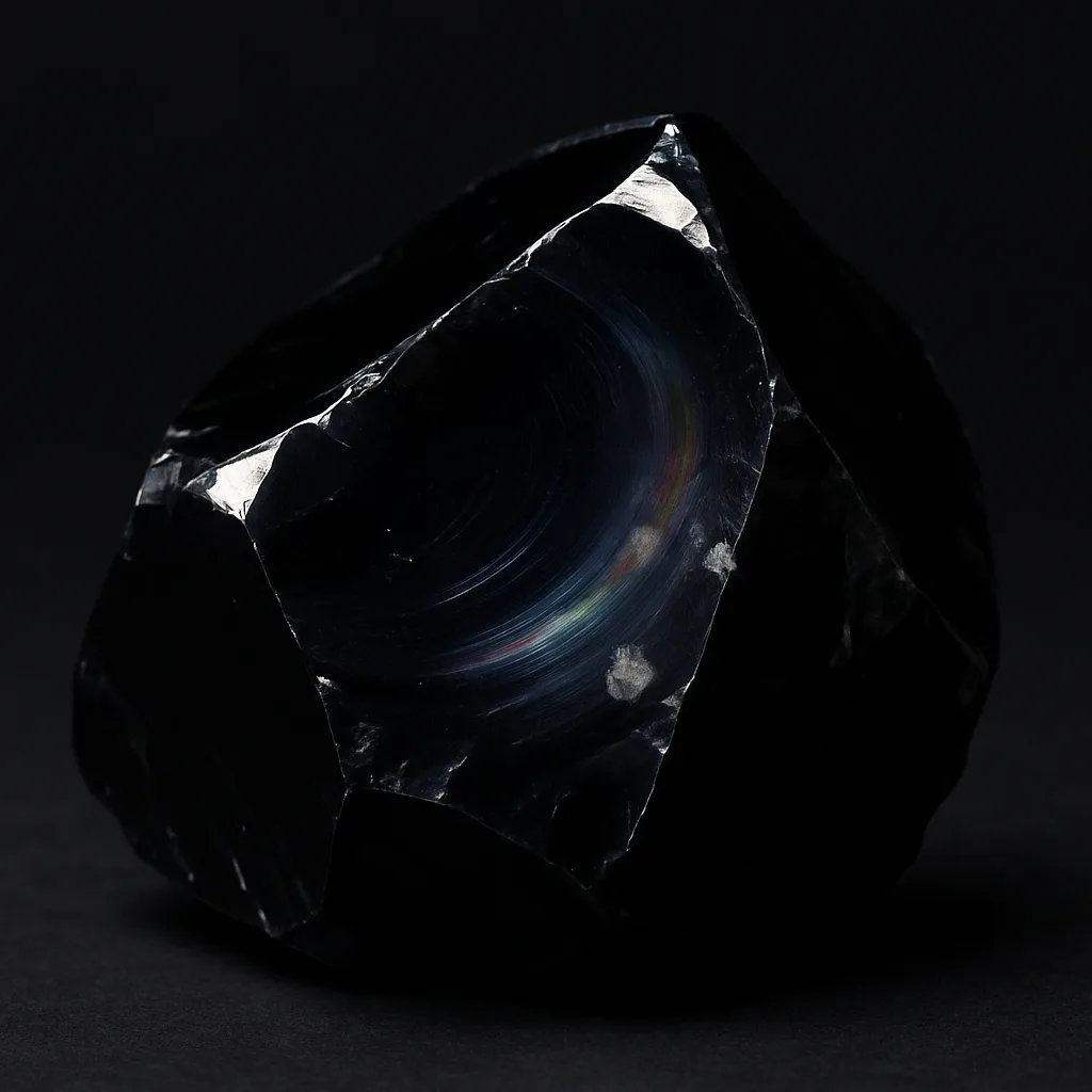 オブシディアン（黒曜石）の標本図（AI生成・通常光）
